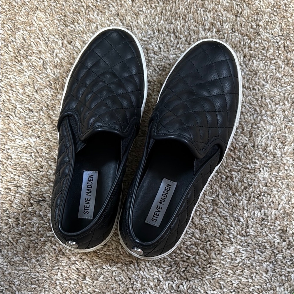 Steve Madden Black Quilted Slip-On Shoes